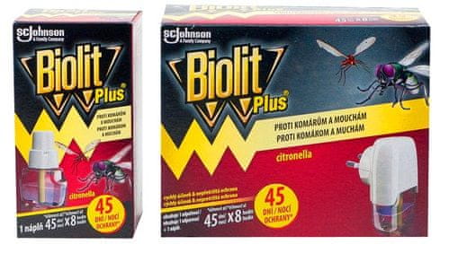 Biolit Plus elektrický proti komárom, muchám s tekutou náplňou 45+45 nocí